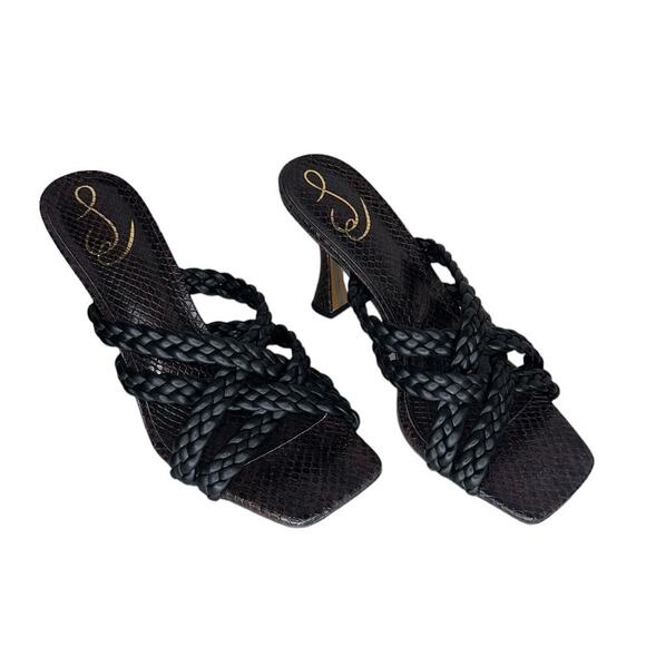 Sam Edelman Marjorie Leather Python Braided Square Toe Kitten Heels Size 8.5 - Picture 3 of 10